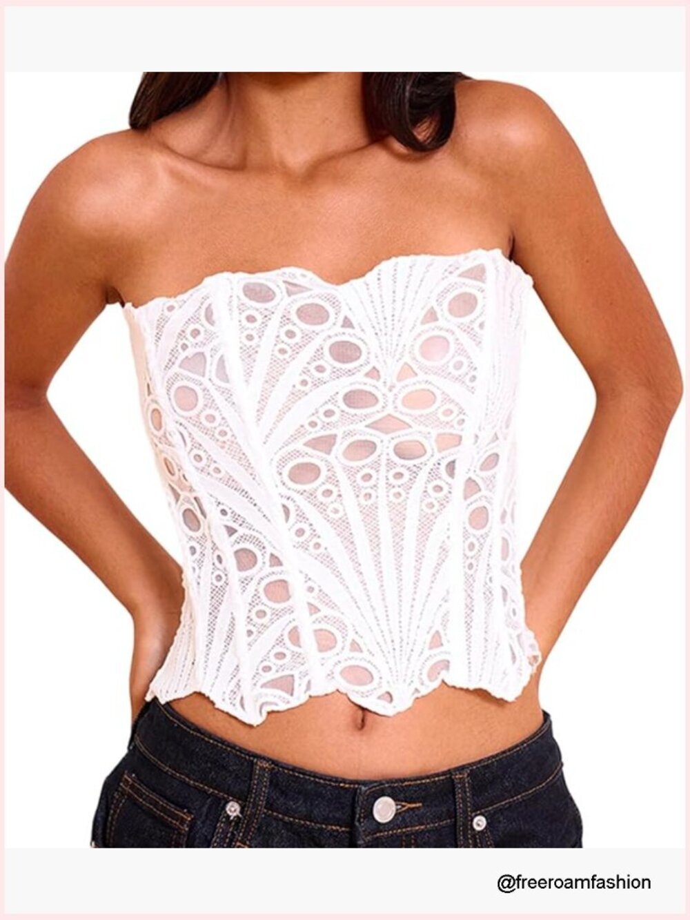 Floral Lace Corset Top Strapless Crop Bustier Y2K Going Out Shapewear